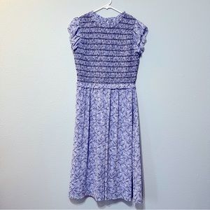 Ann Taylor Periwinkle Small Floral Smocked Bodice Midi Dress 6
